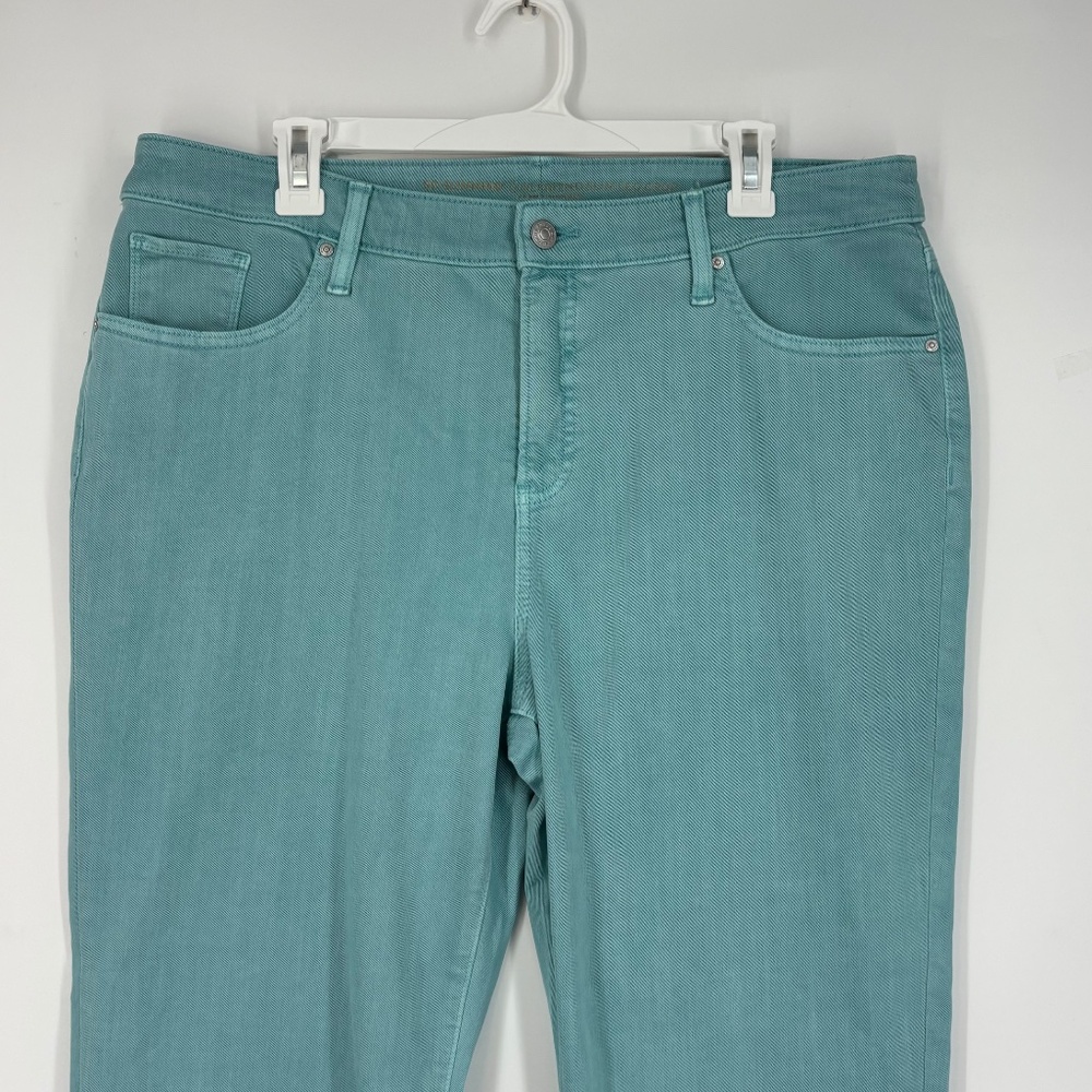 Chico's Size 3 Womens 16 So Slimming Girlfriend Slim Leg Crop Jeans Turquoise - Picture 2 of 10